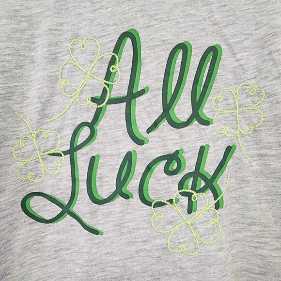 NWT Halogen St. Patricks Day All Luck T-Shirt Grey & Green Tee Medium - Picture 3 of 5